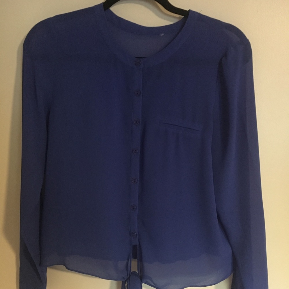 Blue chiffon long sleeve top